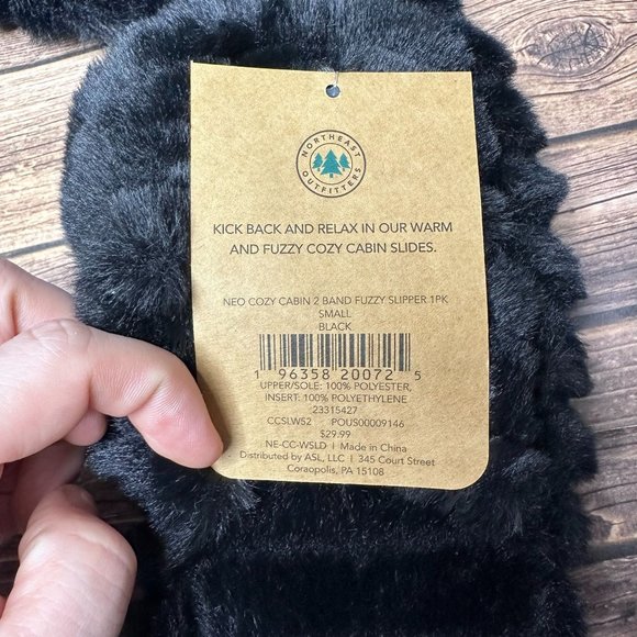 NWT Northeast Outfitters Cozy Cabin Fuzzy Slide Slipper Women's Size 4-6 (Black) - Picture 8 of 9